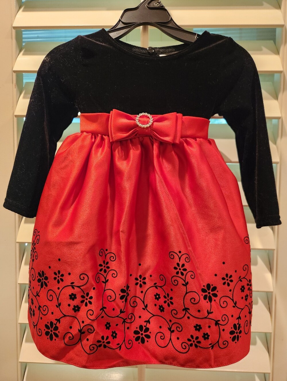 Black and Red Girls' Holiday Dress with Bow, Size 24M